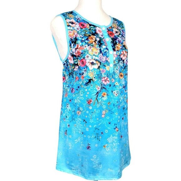 Women's XXL Blue Tropical Tank Top - Chic Half-Placket Design Lightweight Style - Picture 4 of 12